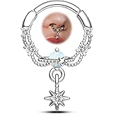 OUFER 16g Octagram Septum Rings, White Opal Septum Jewelry, Clear CZ Hinged Segment Clicker, 316L Surgical Steel Nose Rings Hoops, Helix Daith Tragus Conch Piercing Jewelry for Women Men