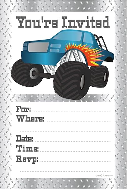 Amazon Com Monster Truck Birthday Party Invitations Fill In