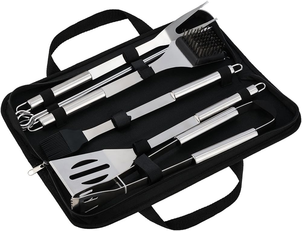 SKYSPER BBQ Set Barbecue Tool Grill Cooking Utensil Kits Stainless Steel Skewers Brush Fork Shovel BBQ Tong for Outdoor Picnic Camping Party