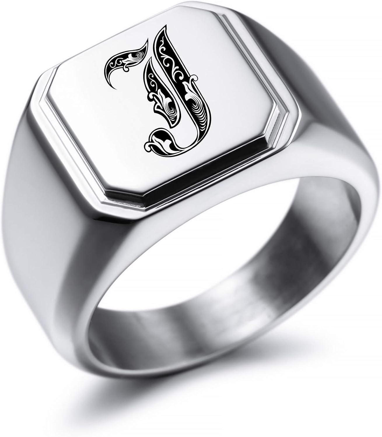 14K Gold Onyx Ring With Letter J Initial – Nugget Style, Unisex Sizes 8–13
