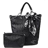KUANG! Women Skull Print PU Leather Hobo bag Handbags 2 Sets Crossbody Bag with Scarves