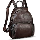 IVTG Genuine Leather Fashion Backpack for Women Vintage Satchel Soft Real Leather Knapsack Purse Rucksack Daypack Bag (Coffee)