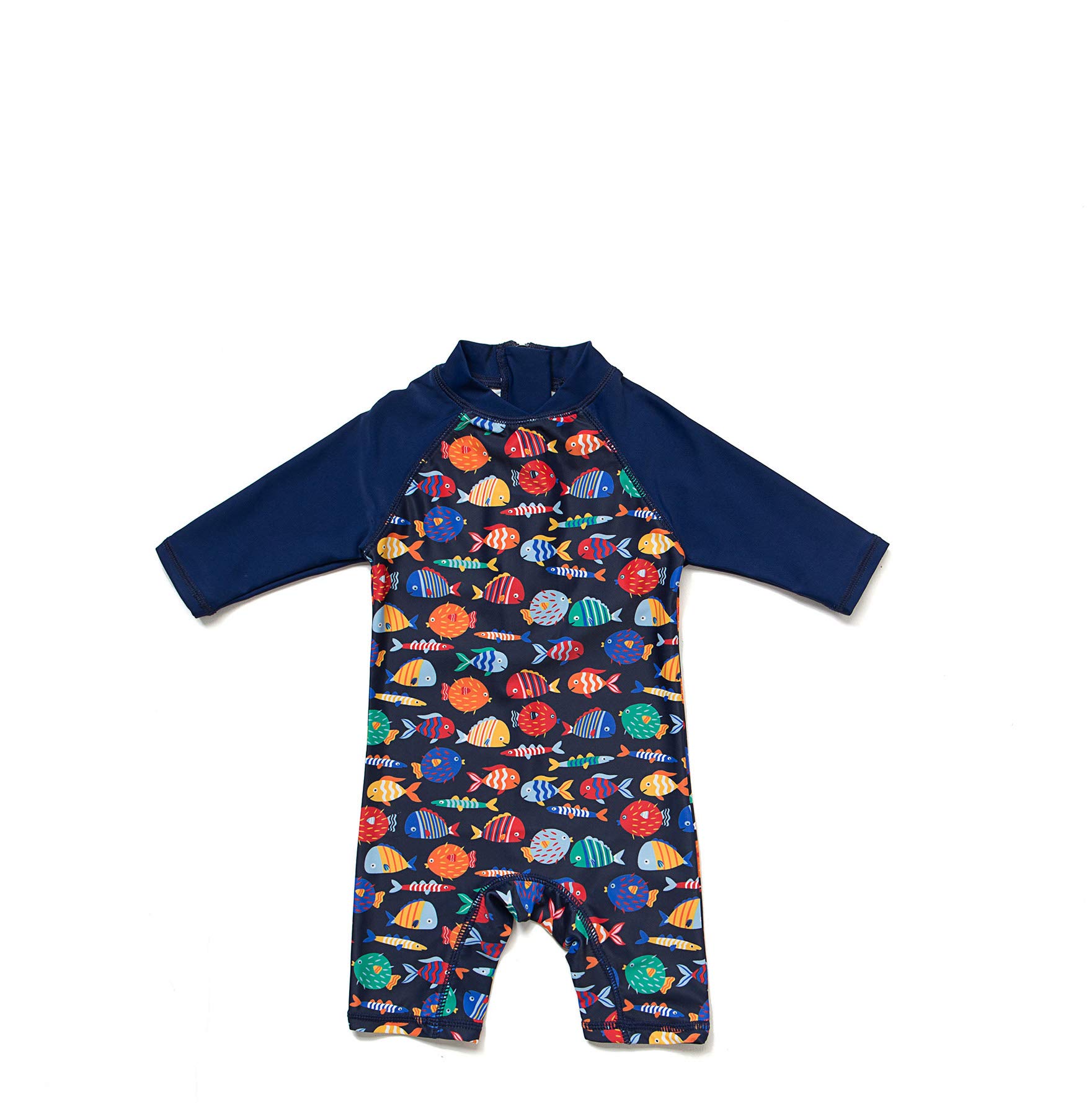 Baby Boys Sunsuit UPF 50+ Sun Protection One Pieces with Zipper Swimwear with Sun Hat(Colorful Fish,24-36Months)