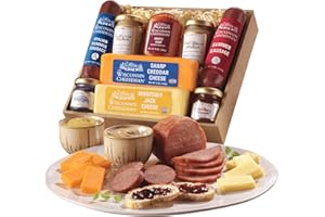 The Wisconsin Cheeseman Hostess Delight Gift Basket with Summer Sausage Meats and Cheeses – Charcuterie Boards for Holiday or Thank You Gifts for Adults, Women, and Men
