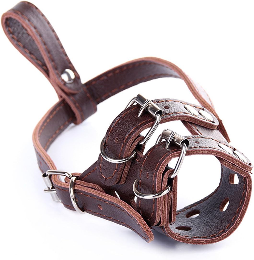 PETCUTE Leather Muzzle for Large Sized Dog,Basket Muzzle for Dogs with Adjustable Straps,Breathable Dog Muzzles to Prevent Biting and Eating,Mouth Guard for Large and Medium Dogs XS Brown - Image 3