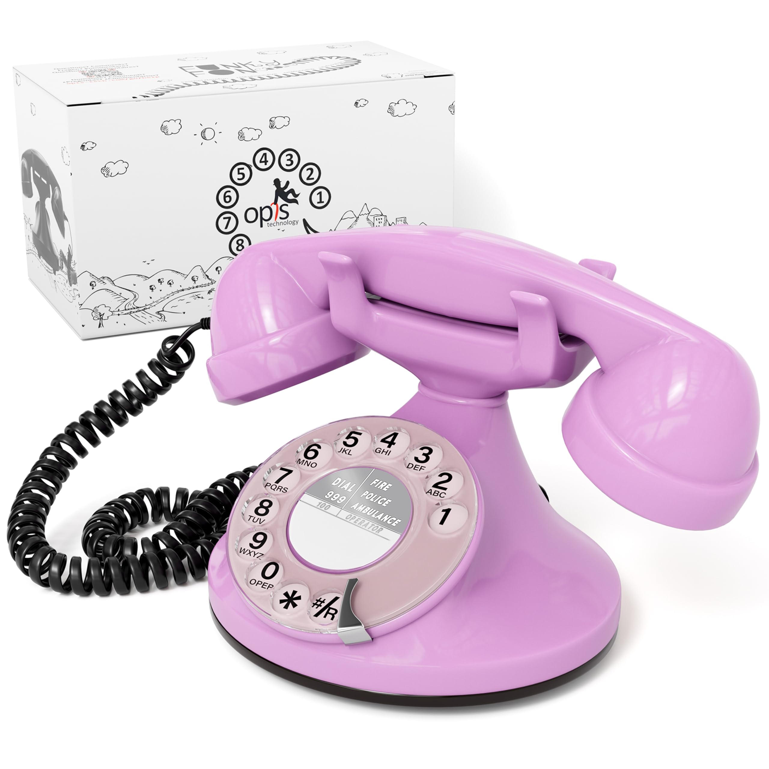Opis FunkyFon Cable: A Retro Home Phone, Vintage Landline Phone for your Telephones Landline, offering Old Fashioned Telephones style in pink
