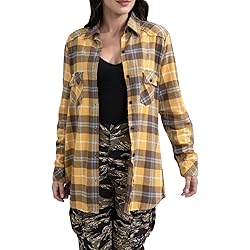Match Womens Button Down Flannel Plaid Shirts roll
