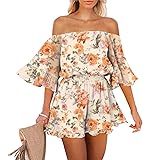 Fixmatti Womens Floral Rompers Off Shoulder Bell