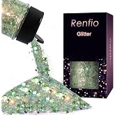 Renfio Opal Chunky Glitter, 1.75oz/50g Green Glitter, Dreamy High Sparkle | Glitter for Crafts Holographic Fine Glitter Mix Iridescent Glitters Flake for Resin Nails Art Hair DIY Snow - Green Pinery