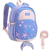 mommore Toddler Backpack for Girls 2-4 Neoprene Backpack with Kids Leash, 3D Cartoon Preschool Kindergarten Bookbag for Pre-k, Mermaid