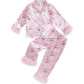 Ayalinggo Toddler Kids Baby Girl Solid Pjs Ruffle Long Sleeve Button Shirt Top and Pants Cotton 2Piece Pajamas Set
