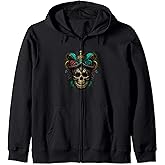 Funny Sugar Skull Mardi Gras Jester Hat Party Apparel Gifts Zip Hoodie