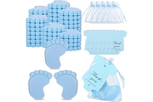 Sploziia 60 Sets Baby Shower Favors Handmade Feet Scented Soap Set with Gift Bags Cards Bulk Blue Baby Shower Gifts for Guests Gender Reveal Souvenirs Wedding Party Favors