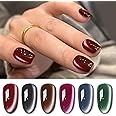 Born Pretty Cat Magnetic Eye Gel Nail Polish, Fall Winter Retro Cat Magnetic Gel, Pink Brown Blue Gray Green Magnetic Soak Off Nail Art Salon Manicure Home Gift 7ML 6PCS