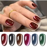 Born Pretty Cat Magnetic Eye Gel Nail Polish Fall Winter Retro Magnetic Gel | 6 Colors Red Brown Blue Gray Green Cat Magnetic Eye Set, Glitter Holographic Soak Off Nail Art Salon Manicure Home Gift 7ML
