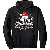 Merry Christmas Lights Red Santa Hat Xmas Family Men Women Pullover Hoodie