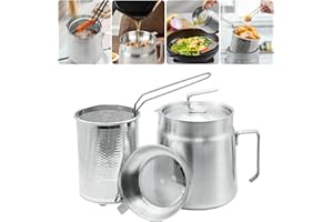AVOWB.T.Q 68oz Stainless Steel Oil Filter Pot with Deep Fryer Basket - Kitchen Large Capacity Versatile Oil Strainer Vessel and Bacon Grease Saver for Cooking Grease