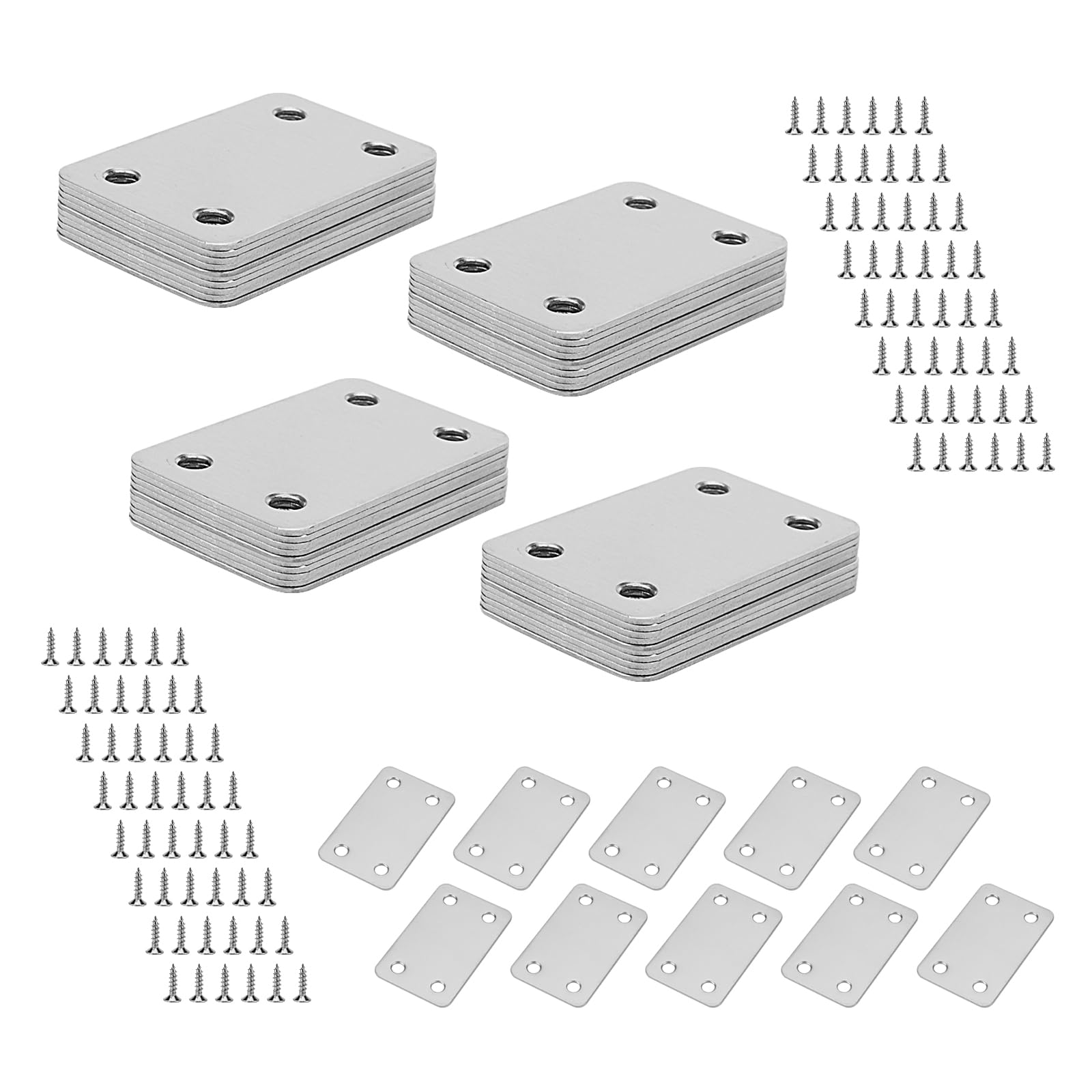 MUKCHAP 50 PCS 60 x 38 x 1.5mm Metal Flat Mending Plate, Stainless Steel Jointing Plates with 200 Screws, Flat Support Bracket Fixing Plate for Repair Fixing