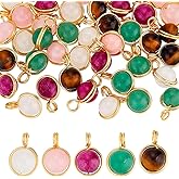 HOBBIESAY Natural Gemstone Charms Copper Wire Wrapped Stone Pendants Set 5 Colors Round Stone Dangle Pendants for Women Bracelet Necklace Jewelry Making Craft