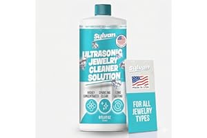 SYLVAN HILLS Ultrasonic Jewelry Cleaner Solution Concentrate + Free Polishing Cloth | 100+ Uses | 8 Oz | Made in The USA | Compatible with All Ultrasonic Cleaners | Cleaner Liquid | Rings, Necklaces & Eye Wear