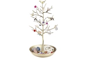 WELL-STRONG Jewelry Tree Necklace Earring Holder Modern Cute Bird Jewelry Stand for Women Girls Teen Gold