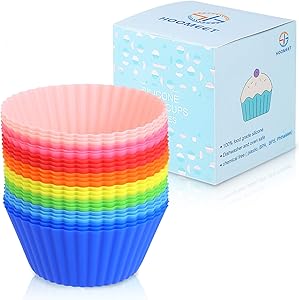 HOOMEET 24 Pack 100% Food Grade Silicone Muffin Liners, Non-Stick Cupcake Baking Cups, Cupcake Liners for Baking, Silicone Molds, Reusable Cupcake Liners, Red Blue Green Yellow Pink Orange Color