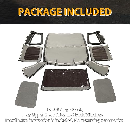 Black Sailcloth Soft Top For Jeep Wrangler YJ 1987-1995 - 2 Door, W/Plastic Windows 6 thumbnail image