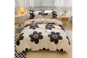 Houseri Black Floral Comforter Set Queen 3D Sunflower Beige White and Black Bedding Comforter Queen Size Teen Girls Kawaii Dorm Bedding Soft Women Flowers Bed Comforter Black Brown Plaid Quilts Queen