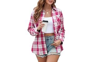 Deer Lady Plaid Flannel Shirts for Women Buffalo Plaid Shirts Oversized Long Sleeve Casual Button Down Blouse Top