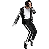 Adult Michael Jackson Moonwalk Costume | Men's King of Pop Billie Jean Outfit - Black Jacket, Pants, Hat, 1 White Glove