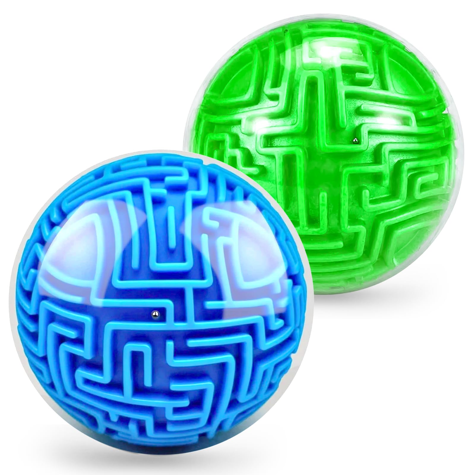 2 Pack 3D Puzzle Maze Ball Games, Memory Game Brain Teasers Mind Intellectual Reaction Speed Training Game for Kids Teens and Adults Gifts, Stocking Fillers for Teenage Boys Girls (Blue+Green)