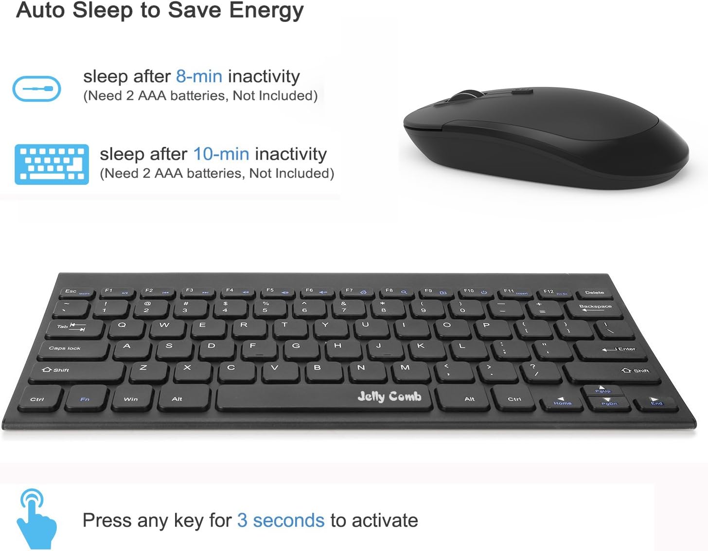 Wireless Keyboard Mouse, Jelly Comb 2.4GHz Ultra Thin Compact Portable Small Wireless Keyboard and Mouse Combo Set for PC, Desktop, Computer, Notebook, Laptop, Windows XP/Vista / 7/8 / 10 (Black): Computers & Accessories