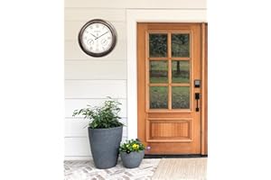 SkyNature Waterproof Outdoor Clock, 18 Inch Large Outdoor Clocks with Thermometer & Hygrometer Combo, Silent Battery Operated Metal Wall Clock for Living Room, Patio, Garden, Pool Decor - Bronze