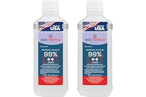 Epic Medical Supply 99% Isopropyl Alcohol, 16 oz. Bottle, General Purpose Cleaner, Technical Grade (2)