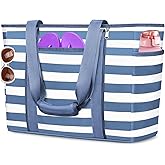 TEUEN Extra Large Beach Bags for Women, Waterproof Sandproof Beach Tote Bag Foldable Swim Pool Bag with Zipper and Wet Pocket