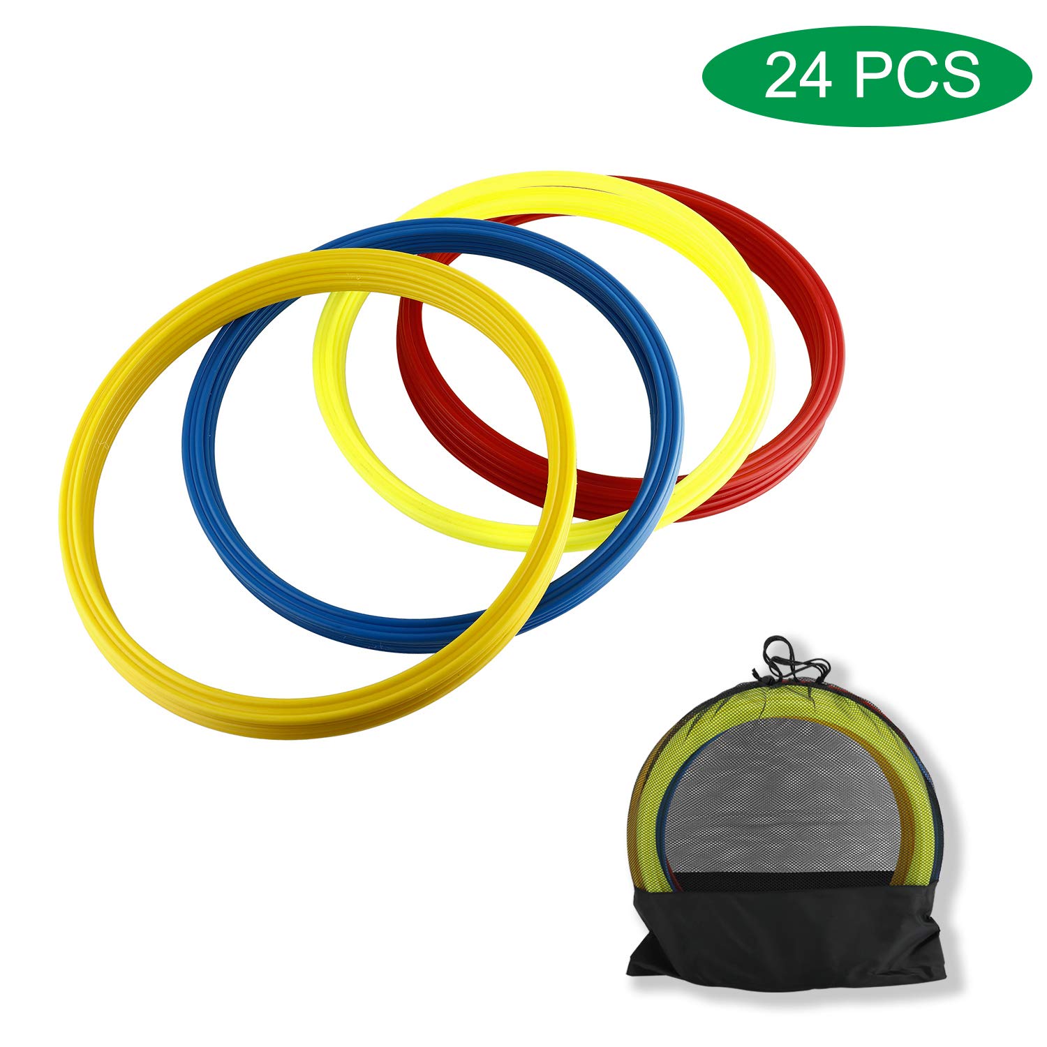 Yaegoo 24 Pack Speed and Agility Training Rings for Trainers, Gyms, Athletics, 4 Colors