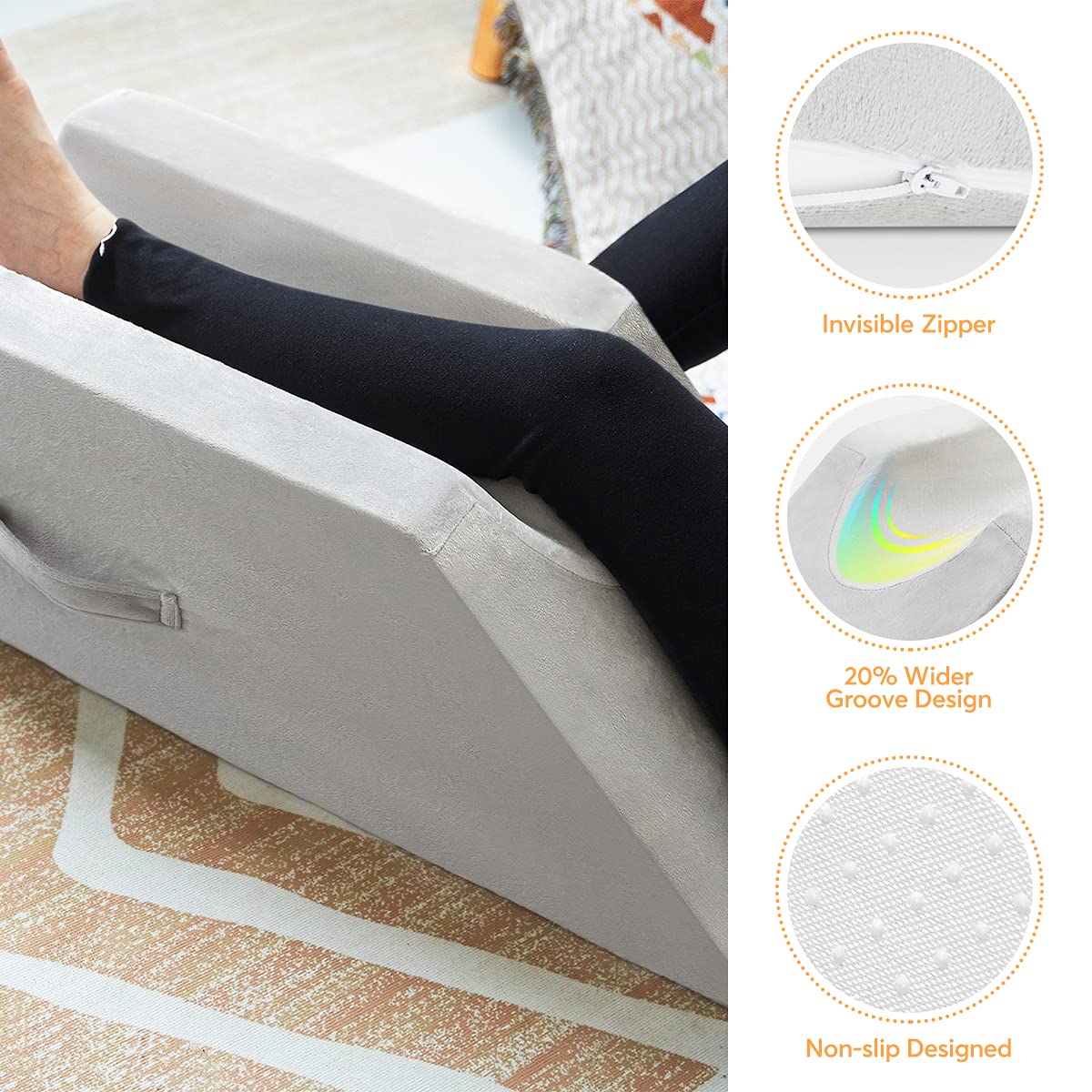 OasisSpace Leg Support and Elevation Pillow for Surgery, Swelling, Injury or Rest - Memory Foam Post Surgery Leg Pillow with Washable Cover- Improve Circulation