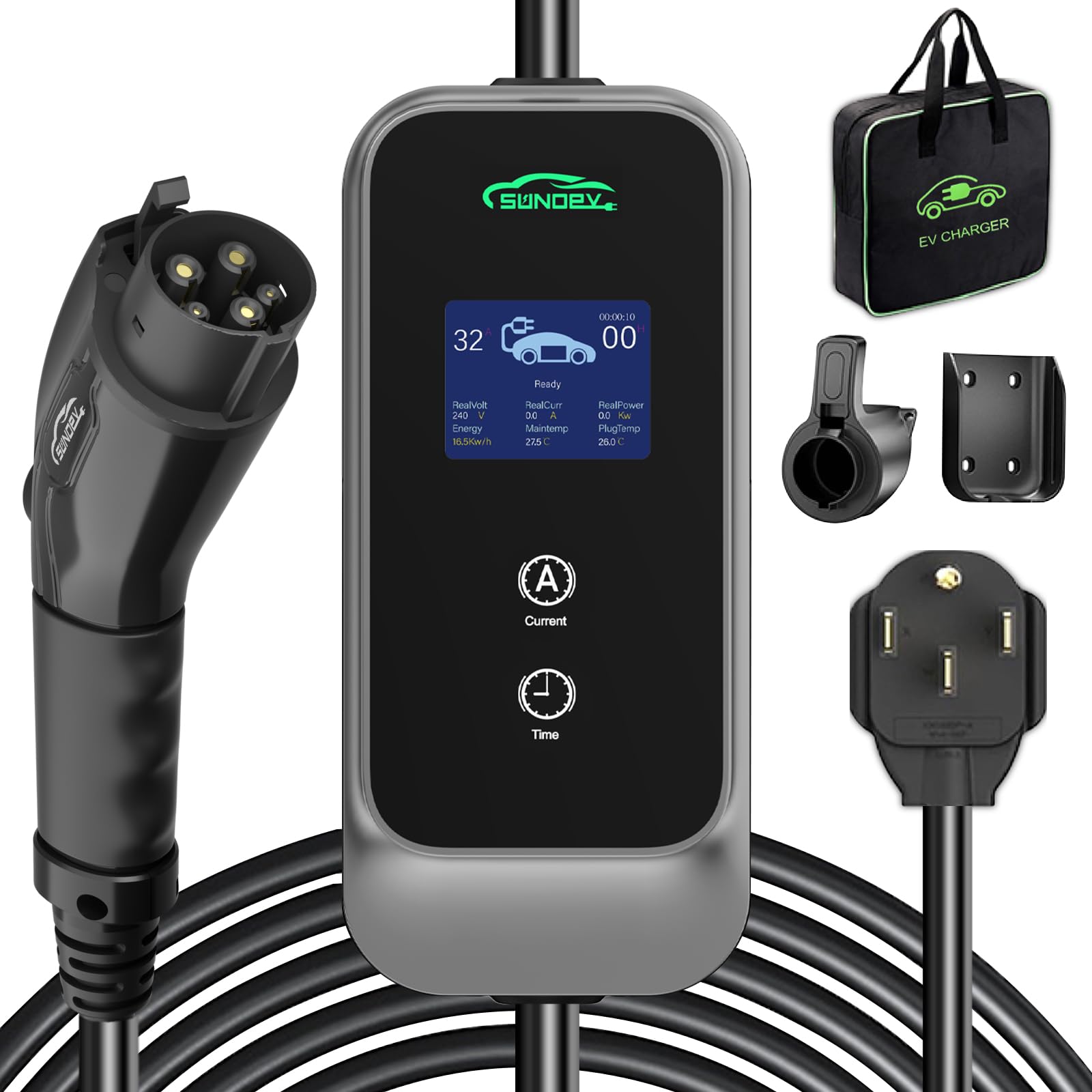 Photo 1 of Level 2 EV Charger, 32A 240V Electric Car Charger for SAE-J1772 EVs, Indoor/Outdoor Portable EV Chargers with 25FT Cable, NEMA 14-50 Plug, Adjustable Current & Schedule Charging Time