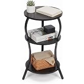 YEAKOO Small Round Side Table,3-Tier Slim Waist End Table for Small Spaces | Circular Table with Storage Shelf,Compact Tea Sofa Table Corner Table Nightstand for Living Room Bedroom,Black