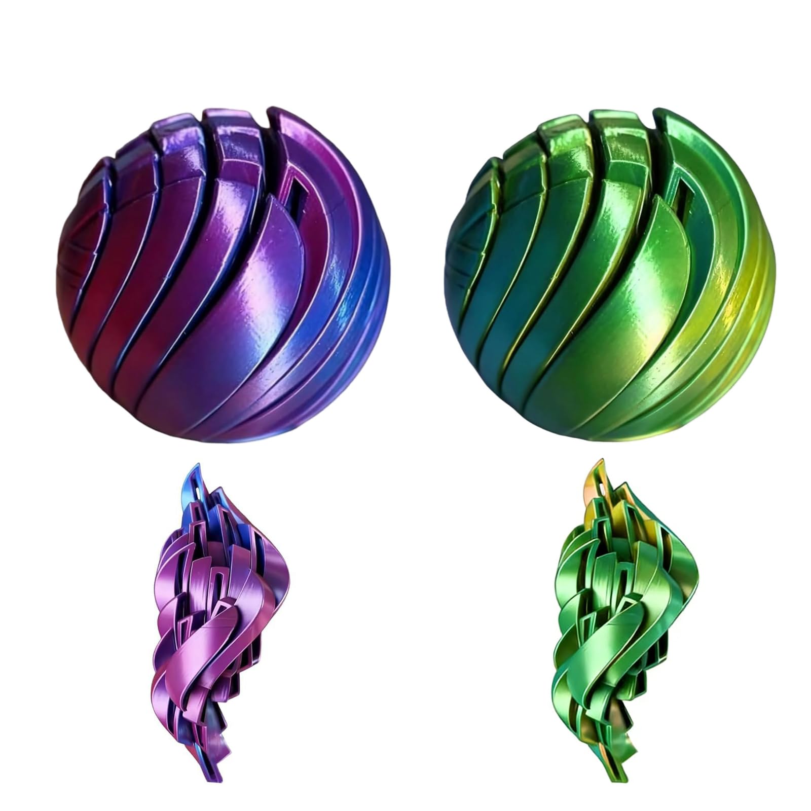 2Pcs Transformable 3D Printed Fidget Toy, Pack of Round Rotational Fidget Balls for Stress Relief and Focus, Sensory 3D Fidgets Toys for Kids, Adults, Office and Classroom