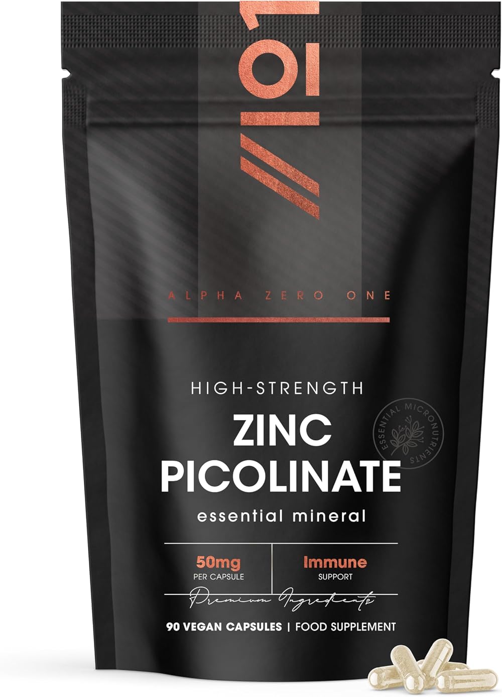 ALPHA01 Zinc Picolinate 50mg 90 Veg Capsules – 3 Months Supply
