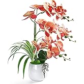 W&W Artificial Orchid Plants and Flowers with Vase, Fake Faux Orchid in Ceramic Pot,19”, Orange