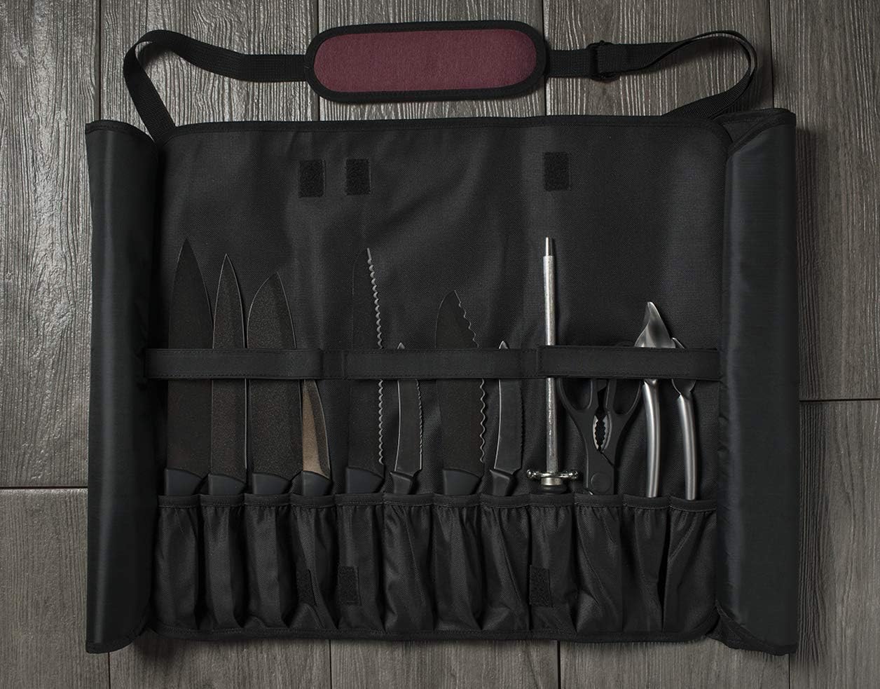 Asaya Chef Knife Roll Bag - 20 Total Pockets for Knives and Kitchen Utensils - Made with Stain Resistant Waxed Nylon - For Chefs and Culinary Students - Knives Not Included(Red): Kitchen & Dining