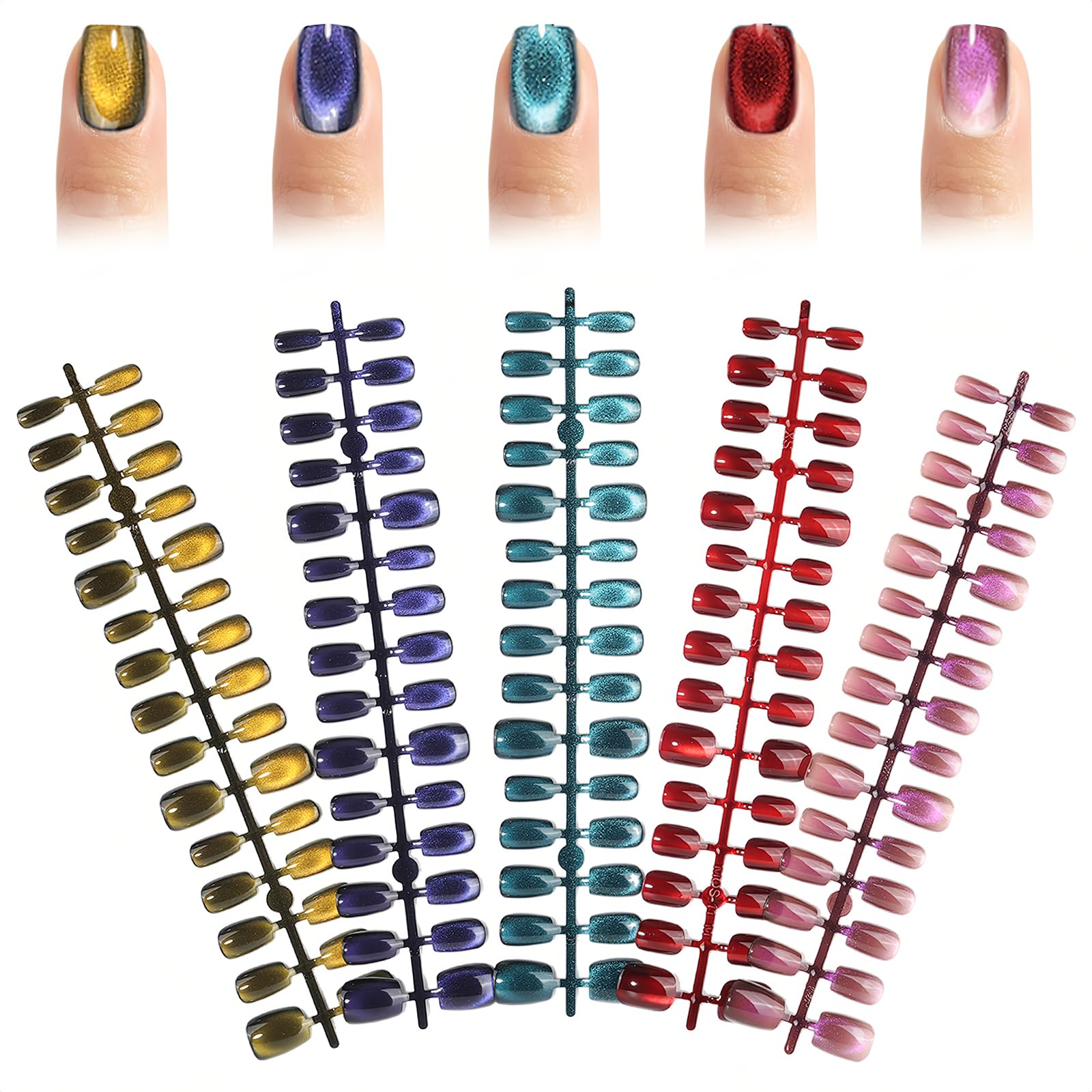 Photo 1 of 150PCS Cat Eye Press On Nails Short,Black Hole Glitter Cat Eye Nails for Women and Girls,15 Different Sizes,01.