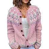 Akivide Women's Fair Isle Floral Print Knit Cardigan Sweater Fall Winter Vintage Button Down Colorful Open Front Jacket Coat