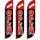 Hahafelt 3 Pcs Now Open Banner Feather Flag 12 Feet Tall Advertising Flags for Outside Open Feather Flag Now Open Sign Grand Opening Decorations for Business and Events Advertising (Black Red)
