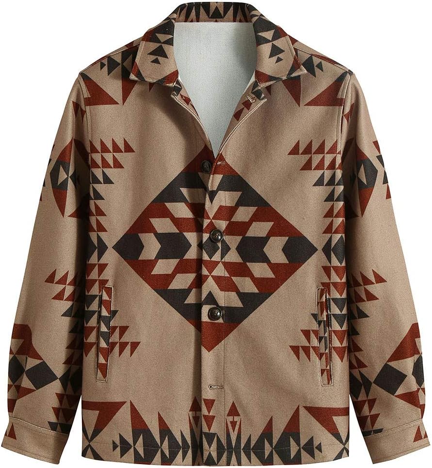LEKODE Coat Man Lapel Printed Shirts Long Sleeve Jacket