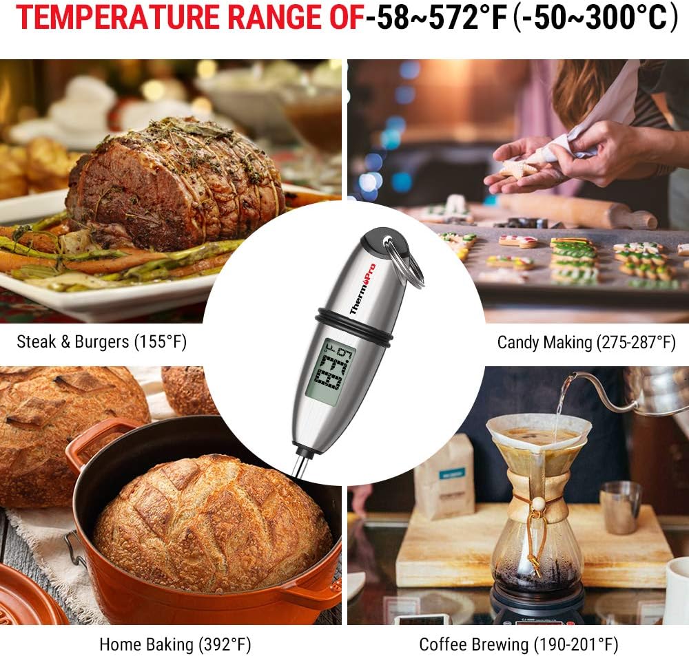 ThermoPro TP-02S Instant Read Meat Thermometer Digital Cooking Food Thermometer with Super Long Probe for Grill Candy Kitchen BBQ Smoker Oven Oil Milk Yogurt Temperature: Kitchen & Dining