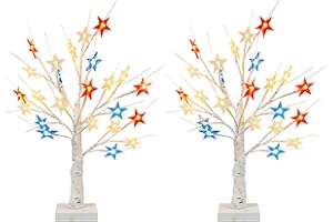 Dazzle Bright 2 Pack Independence Day Tree with Star Lights Table Decorations, Home Room Decor 24 LED Red White and Blue Battery Operated 4th of July Patriotic Tree Lights