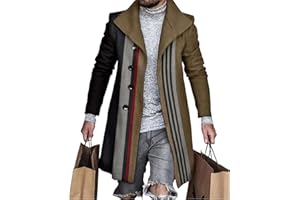 BIVENANT Plaid Trench Coat for Mens Lapel Single Breasted Slim Jacket Overcoat Vintage Graphic Wool Blend Formal Pea Coats